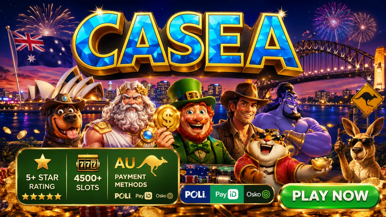 Casea casino welcome banner — 250% bonus up to AU$3,000 and 350 free spins